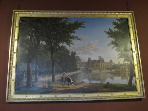 Vue du château de Fontainebleau, prise du grand parc avec Henri IV relevant Sully, image 3/3