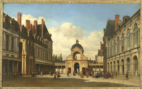 Cour ovale du château de Fontainebleau. Arrivée de Christine, reine de Suède.