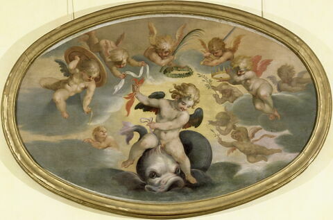 Louis XIII dans son enfance sous la figure de Jupiter assis sur un dauphin