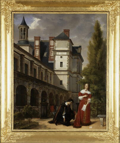 Vue d'une partie du château de Fontainebleau. Christine, reine de Suède, fait assassiner son grand écuyer Monaldeschi.
