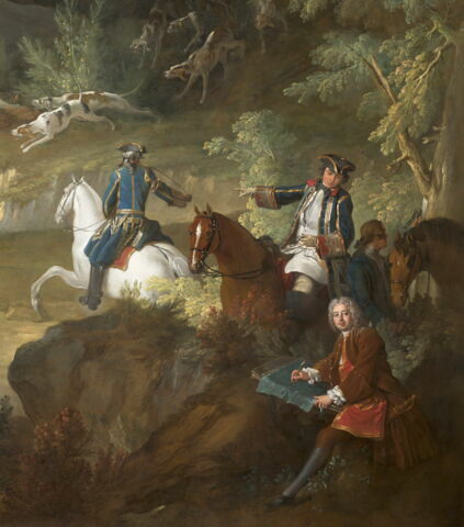 Chasse de Louis XV dans la forêt de Fontainebleau, à Franchard ; Cerf aux abois dans les rochers de Franchard, image 5/15