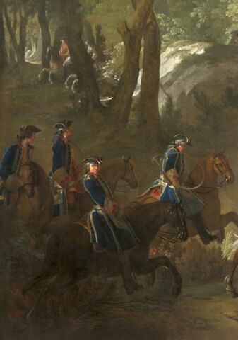 Chasse de Louis XV dans la forêt de Fontainebleau, à Franchard ; Cerf aux abois dans les rochers de Franchard, image 8/15