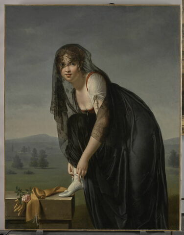 Etude de femme d'après nature, dit aussi Autoportrait de l'artiste laçant son soulier