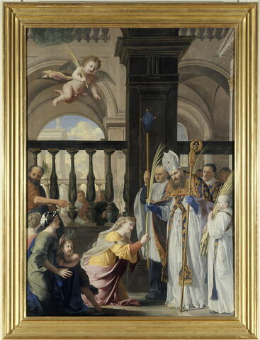Sainte Geneviève reçoit une palme de saint Médard le jour du dimanche des Rameaux