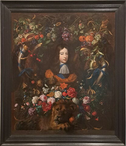 Guirlande de fleurs et de fruits avec le portrait de Guillaume III d'Orange (1650-1702), image 1/1