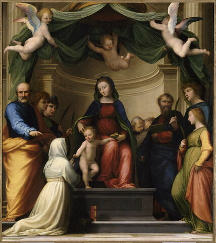Le Mariage mystique de sainte Catherine de Sienne, avec saints Pierre, Vincent Ferrier, Étienne, Barthélémy, Dominique, François et deux autres saints
