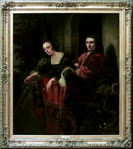 Portrait d'un couple accoudé à la balustrade d'un perron, dit autrefois Portrait du peintre Ferdinand Bol et de sa femme Lisbeth Dell, image 2/4