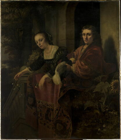Portrait d'un couple accoudé à la balustrade d'un perron, dit autrefois Portrait du peintre Ferdinand Bol et de sa femme Lisbeth Dell