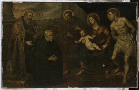 Vierge à l'Enfant avec saint François d'Assise, saint Sébastien et un moine présenté par un saint évêque (saint Augustin ?), image 2/3