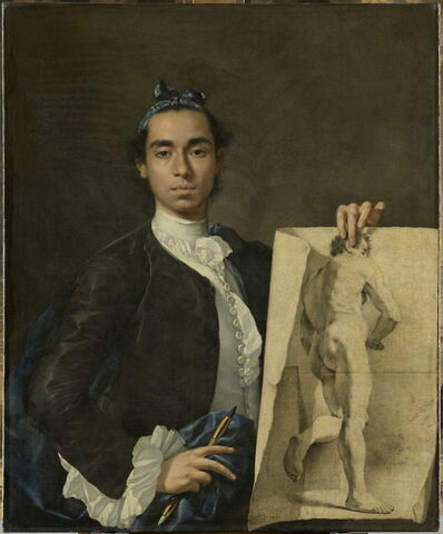 Portrait de l'artiste tenant un dessin d'académie masculine