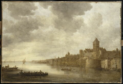 Vue de la ville néerlandaise de Nimègue avec le château du Valkhof dominant la rivière Waal, image 1/2
