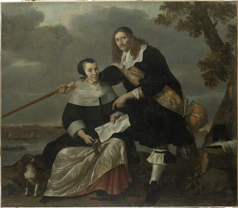Portrait de Hendryck Heuck (ou Huyck), ingénieur, et de sa femme Catharina Brouwers, désignant le plan d’un pont de Nimègue, image 1/5