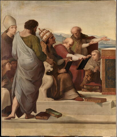 La Dispute du Saint Sacrement; détail du groupe de saint Grégoire le Grand et saint Jérôme. (d'après Raphaël)