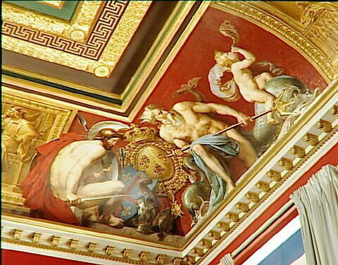 Plafond : La France, au milieu des rois législateurs et des juriconsultes français, reçoit de Louis XVIII la Charte constitutionnelle., image 4/4