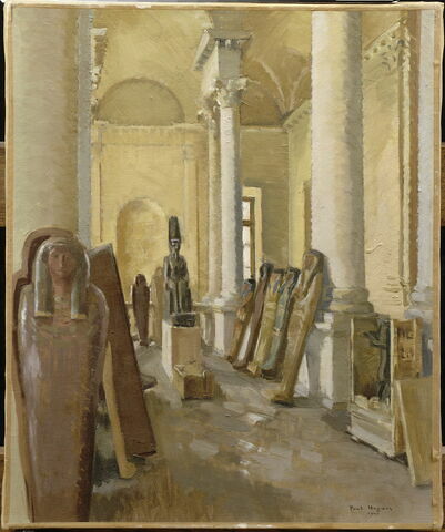 Vue du palier de l'escalier égyptien au Louvre en cours de réinstallation, en 1946, image 3/3