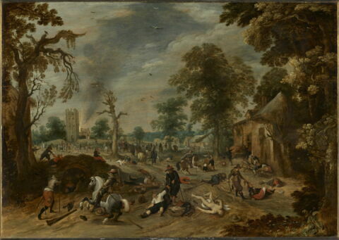 Pillage d'un village dit aussi L’Incendie de Wommelgen près d’Anvers en 1589