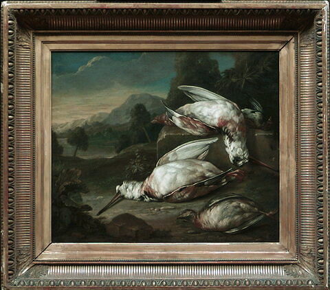 Gibier mort dans un paysage: deux bécasses blanches et deux autres oiseaux, image 2/2