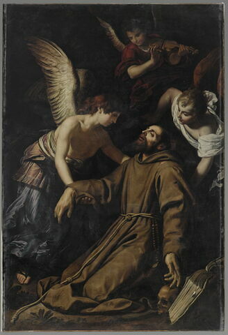 Saint François d'Assise en extase se voit réconforté par des anges après sa stigmatisation