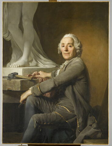 Christophe-Gabriel Allegrain (1710-1795), sculpteur;près de lui, "Diane surprise au bain par Actéon" (marbre de 1768; au Louvre)