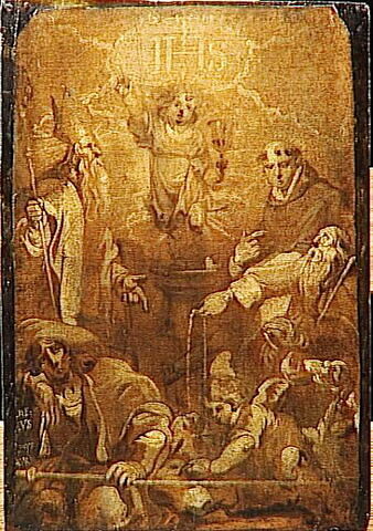 L'Enfant Jésus en gloire entouré de quatre saints (grisaille), image 3/3