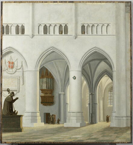 Vue du chœur de l’église Saint-Bavon à Haarlem avec la tombe fictive d’un évêque