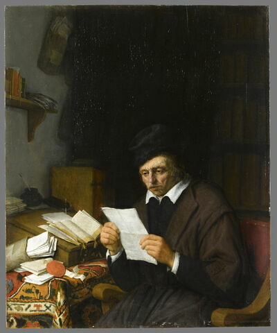 Homme lisant une lettre dans son cabinet, dit aussi Un notaire dans son étude ou Un procureur, image 1/3