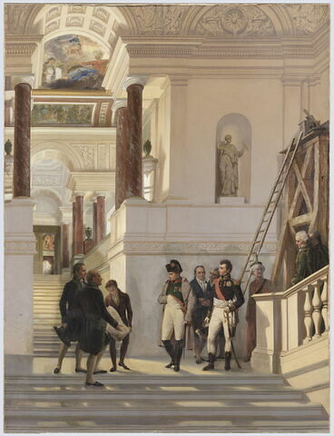 Napoléon visitant l'escalier du Louvre avec Percier et fontaine