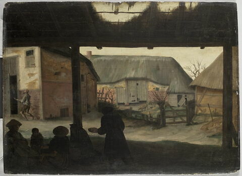 Mendiants dans une cour de ferme, par un matin d'hiver