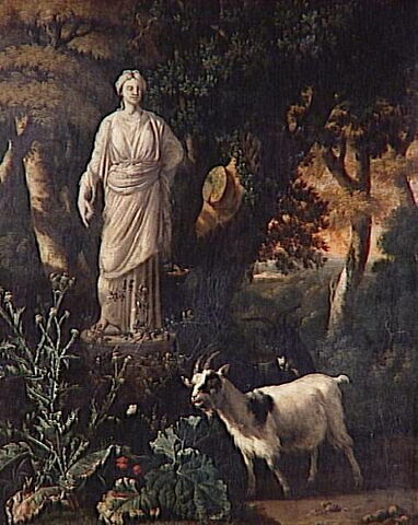 Deux Chèvres au pied d'une statue de déesse antique, image 2/3