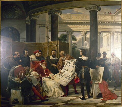 Jules II ordonnant les travaux du Vatican et de Saint-Pierre à Bramante, Michel-Ange et Raphaël