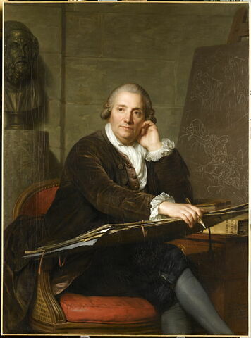 Gabriel-François Doyen (1726-1806), peintre;Près de lui, une ébauche de "Cybèle tourmentée par les éléments" (composition connu par le dessin de 1773, collection particulière)