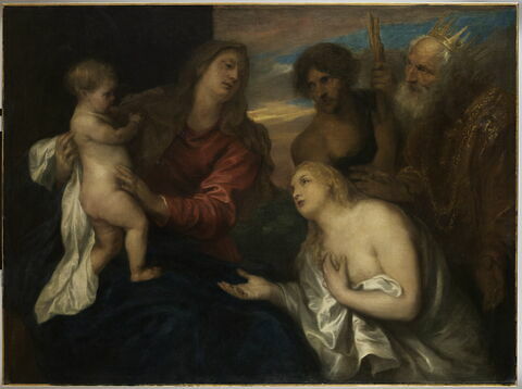 La Vierge, l'Enfant Jésus et les trois repentants (David, la Madeleine et le Fils prodigue)