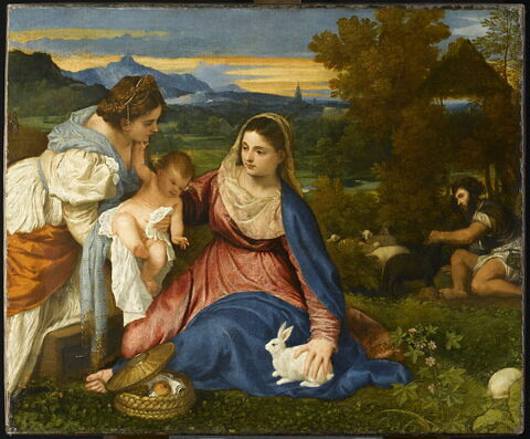La Vierge à l'Enfant avec sainte Catherine d'Alexandrie et un berger,  dit La Vierge au lapin, image 7/16