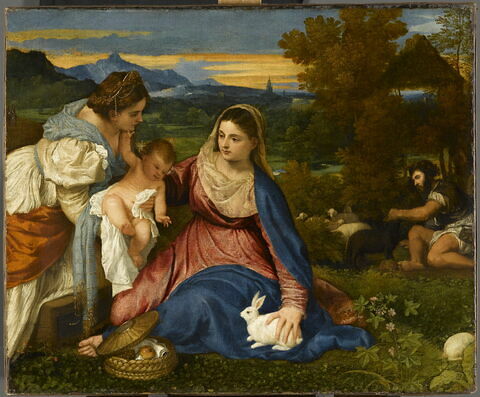 La Vierge à l'Enfant avec sainte Catherine d'Alexandrie et un berger,  dit La Vierge au lapin, image 6/16