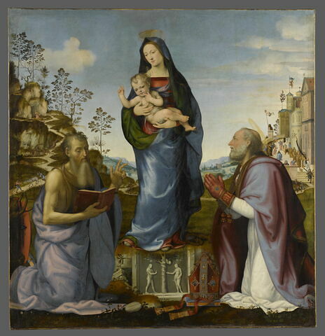 Saint Jérôme et saint Zénobe adorant l'enfant Jésus dans les bras de la Vierge