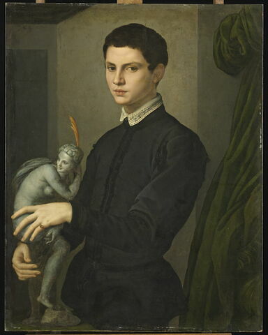 Portrait de jeune homme tenant une statuette, dit autrefois Portrait de Baccio Bandinelli (1493-1560)