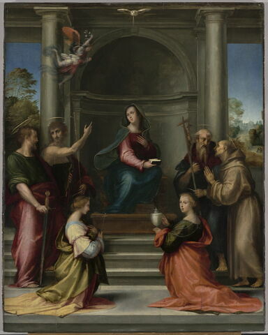 L'Incarnation du Christ. L'Annonciation avec les saintes Marguerite et Marie-Madeleine et les saints Paul, Jean Baptiste, Jérôme et François