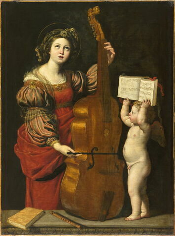 Sainte Cécile avec un ange tenant une partition musicale