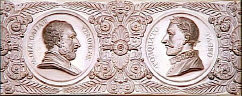 Décors de panneaux de boiserie en grisaille représentant quatorze médaillons d'hommes célèbres de la Renaissance, image 3/7