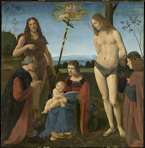 La Vierge à l'Enfant et les saints Jean Baptiste et Sébastien entre deux donateurs (Giacomo di Marchione de Pandolfi da Casio et son fils Girolamo, poète)