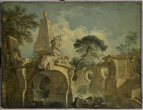 Paysage avec architectures de fantaisie, dit aussi Fontaine décorative avec une statue d'Hercule