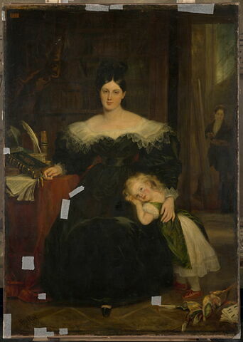 Madame Belloc et sa fille, Mme Jean-Hilaire Belloc, née Louise Swanton (1796-1881), écrivain et traductrice, femme de l'artiste, et sa fille cadette Adélaïde, dite Lily; au fond, le peintre., image 1/3