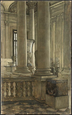 Vue du palier de l'escalier nord de la colonnade au Louvre