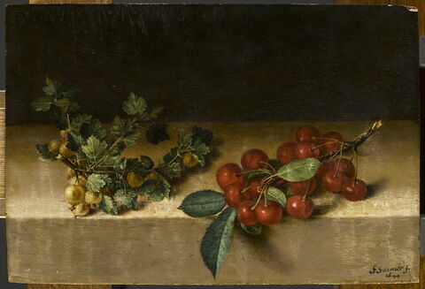 Fruits sur une table: groseilles à maquereau et cerises, image 1/1
