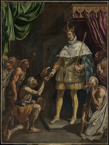 Saint Louis roi de France distribuant les aumônes
