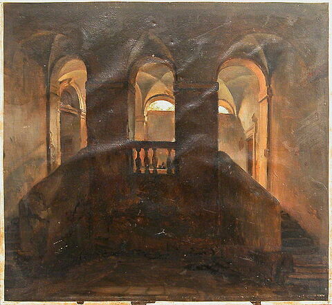 Vue d'un escalier à l'intérieur d'un couvent, image 2/2