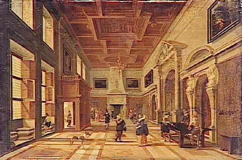 Vue intérieure d'une grande salle de palais avec joueurs de billard, 1620, image 7/8