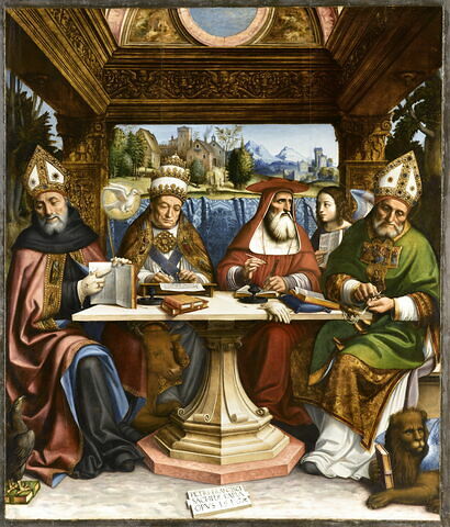 Les Quatre Docteurs de l'Église avec les symboles des quatre évangélistes