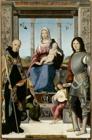 La Vierge et l'Enfant entourés de saint Benoit et saint Quentin et deux anges