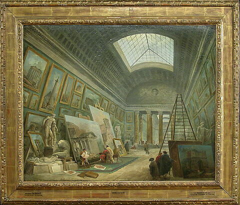 Une galerie de musée consacrée à l'art de la Rome antique (vue imaginaire de la Grande Galerie du Louvre ?), image 2/2